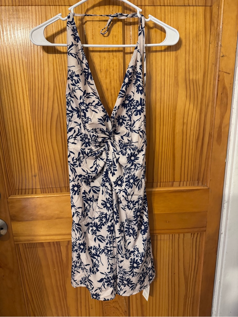 Cupshe Cream Halter Mini Dress with Navy Floral Print